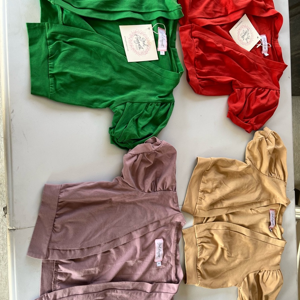 Girl August -size 5 .Stylish Kids Tops Set - Red, Green, Purple, Gold
